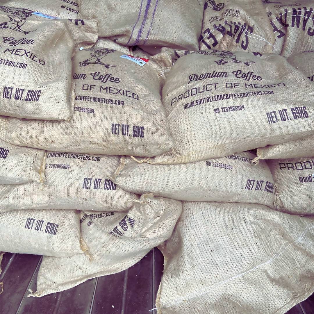 Sacos de yute de café Santa Elena para exportación: Premium Coffee, Product of Mexico